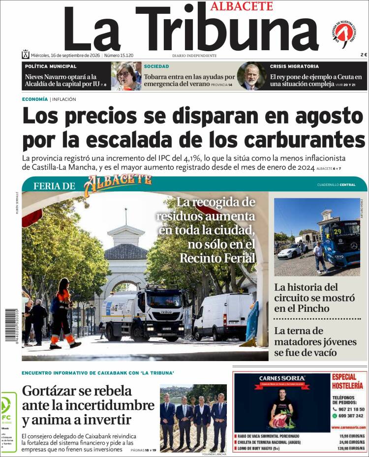 Portada de La Tribuna de Albacete (Espa&ntilde;a)