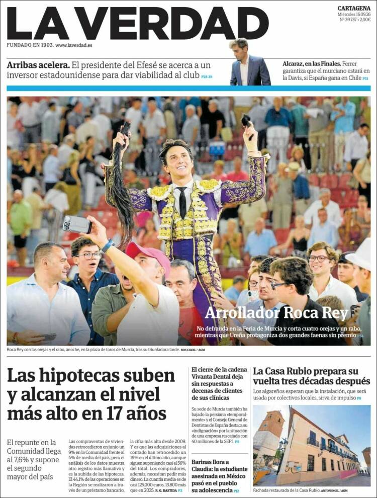 Portada de La Verdad de Cartagena (Espa&ntilde;a)