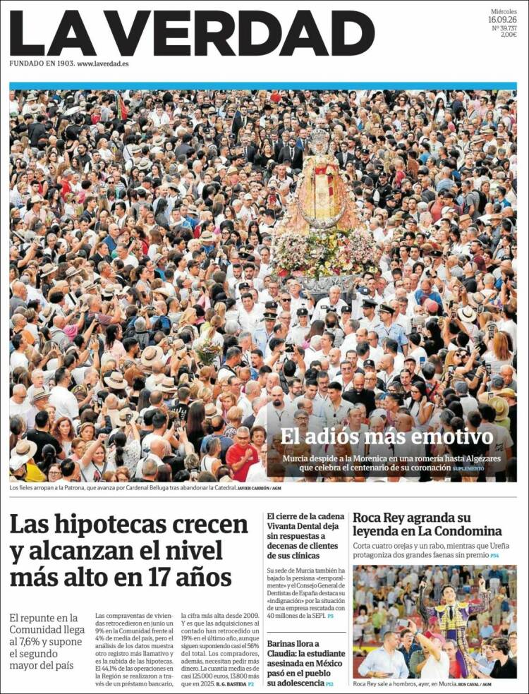 Portada de La Verdad de Murcia (Espa&ntilde;a)