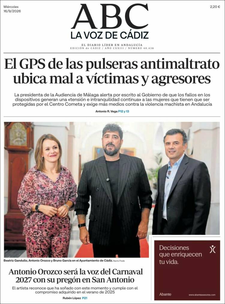 Portada de La Voz de Cádiz (Espa&ntilde;a)