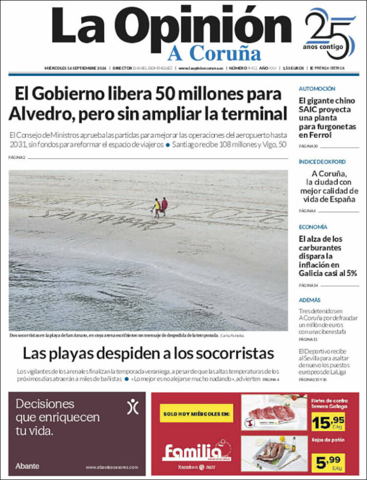 Portada de La Opinión de A Coruña (Espa&ntilde;a)