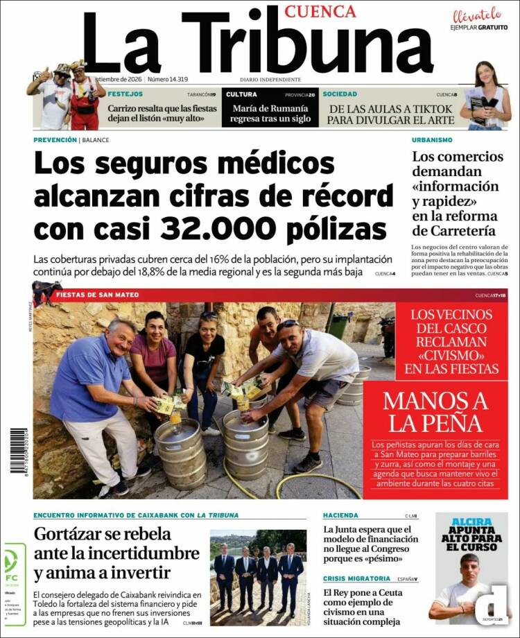 Portada de La Tribuna de Cuenca (Espa&ntilde;a)