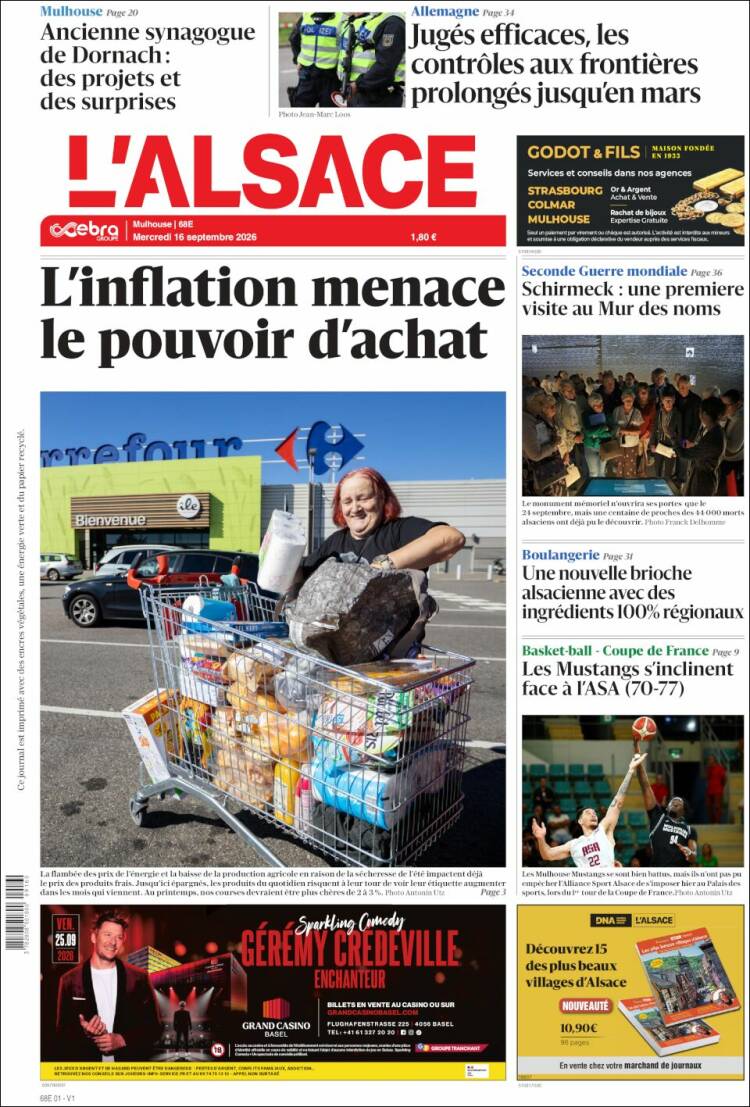 Portada de Journal L'Alsace (Francia)