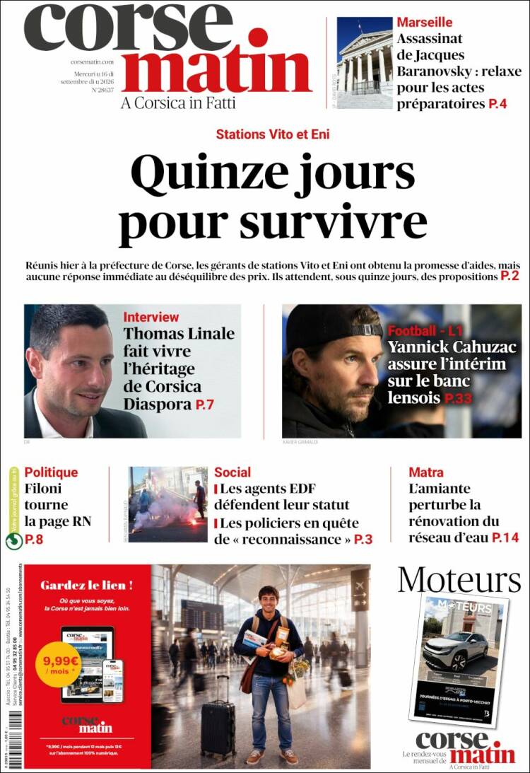 Portada de Corse-Matin (Francia)