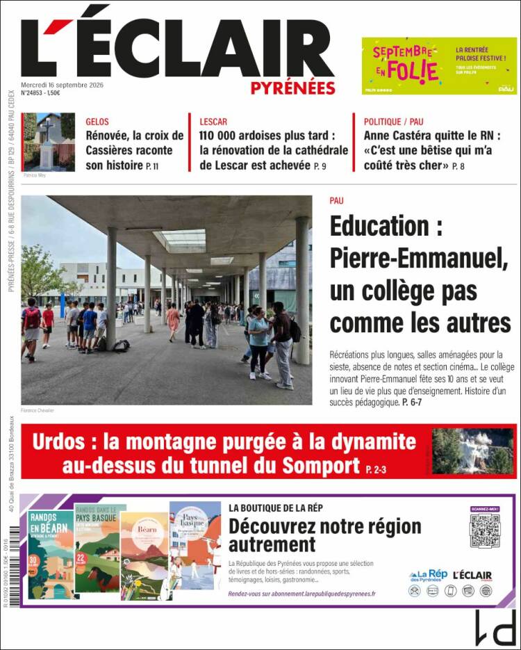 Portada de L'Eclair des Pyrénées (Francia)