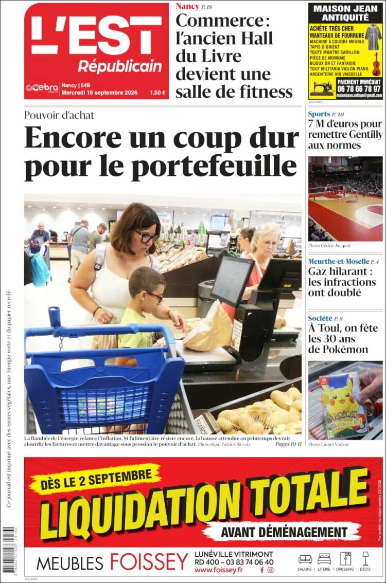Portada de L'Est Republicain (Francia)