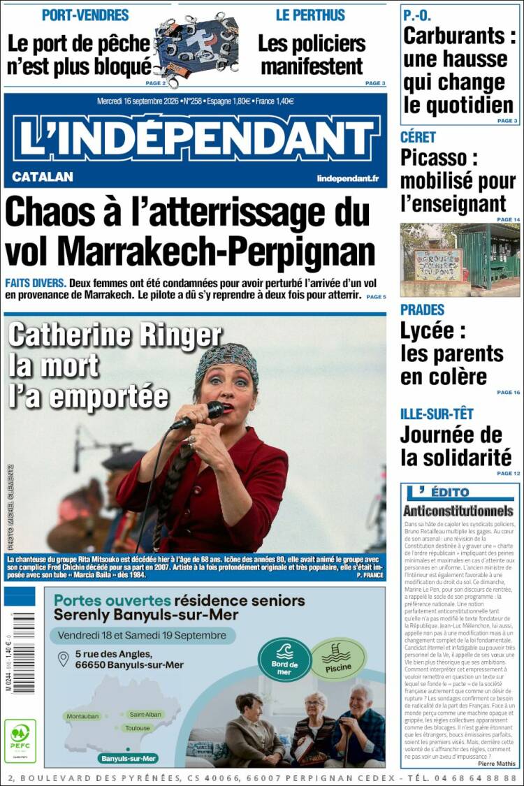 Portada de Le Indépendant (Francia)