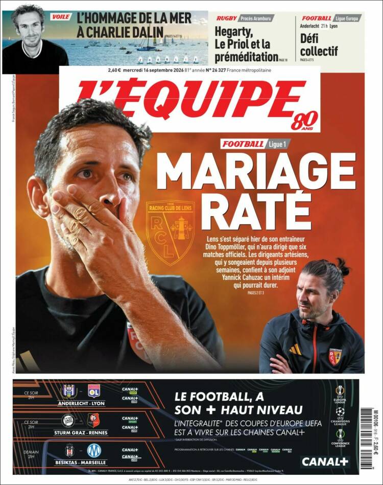 Portada de L'Equipe (Francia)