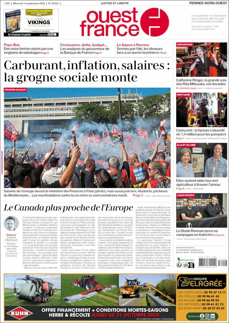 Portada de Ouest France (Francia)