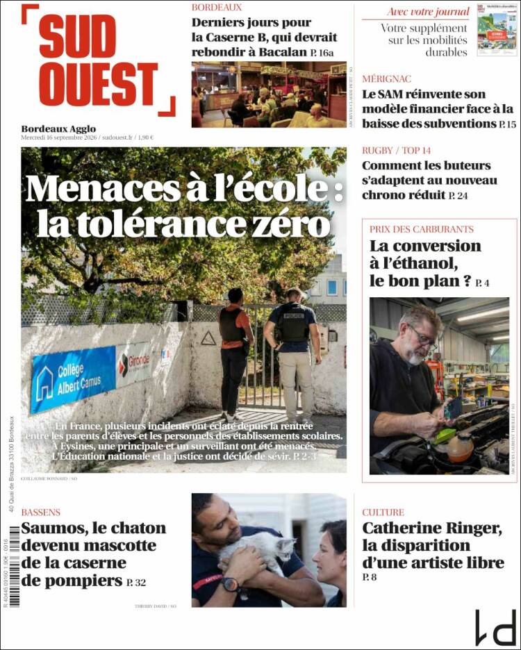 Portada de Sud Ouest (Francia)