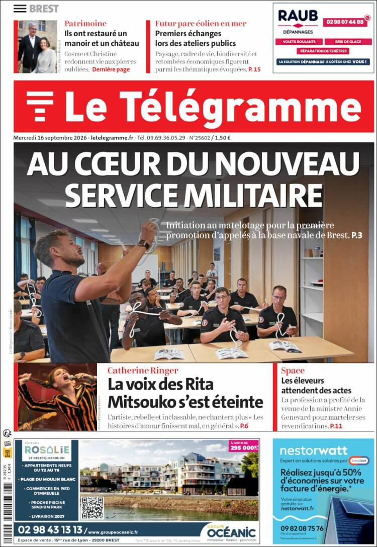Portada de Télégramme (Francia)
