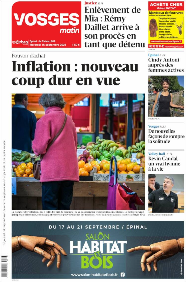 Portada de Vosges Matin (Francia)