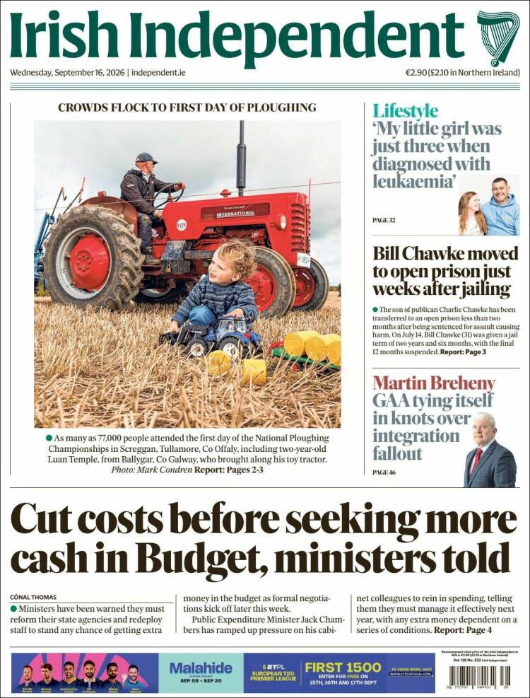 Portada de Irish Independent (Irlanda)