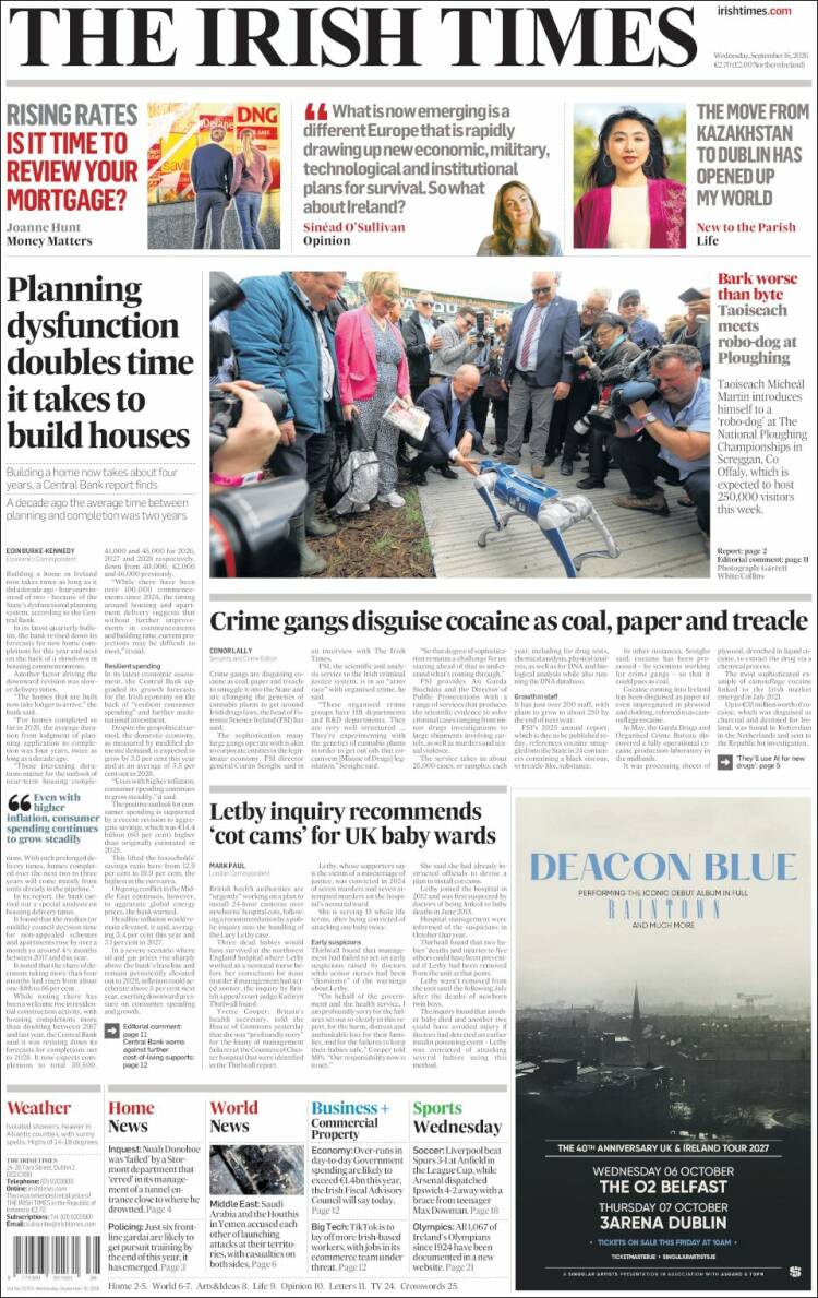 Portada de Irish Times (Irlanda)