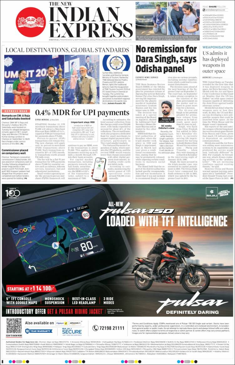 Portada de New Indian Express (India)