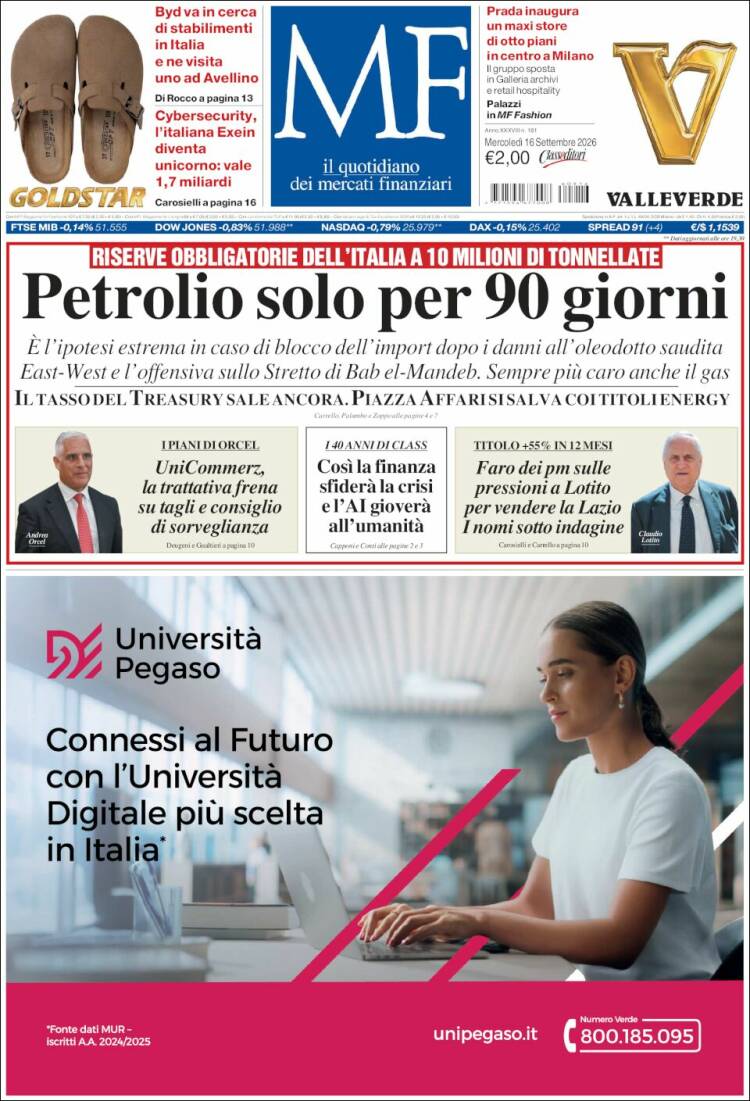 Portada de Milano Finanza (Italie)