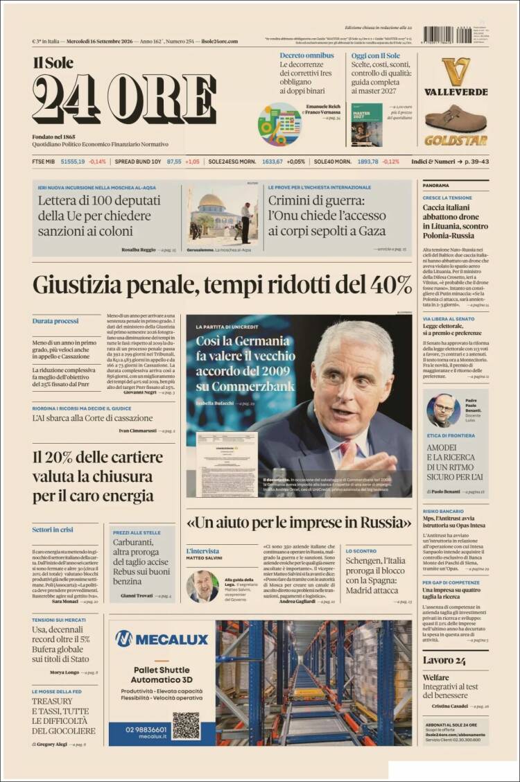Portada de Il Sole 24 ORE (Italia)