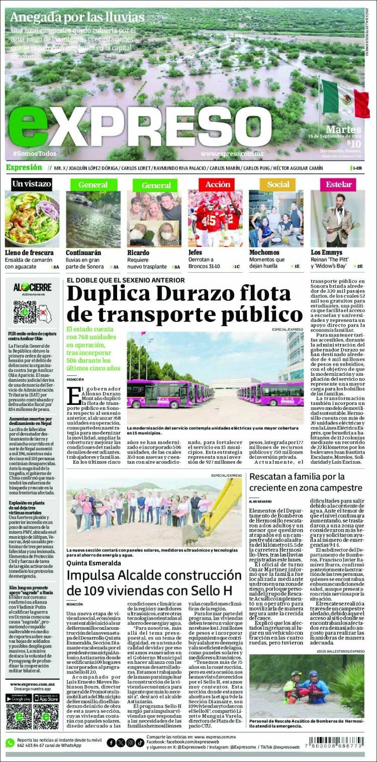 Portada de Expreso (M&eacute;xico)