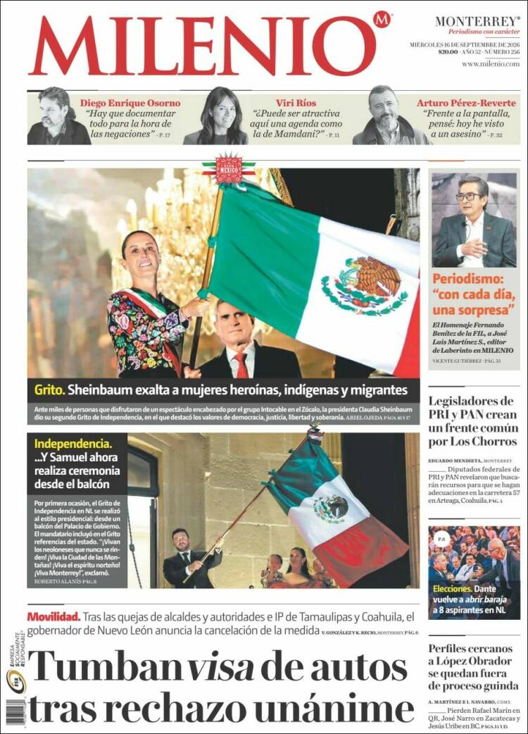 Portada de Milenio de Monterrey (M&eacute;xico)