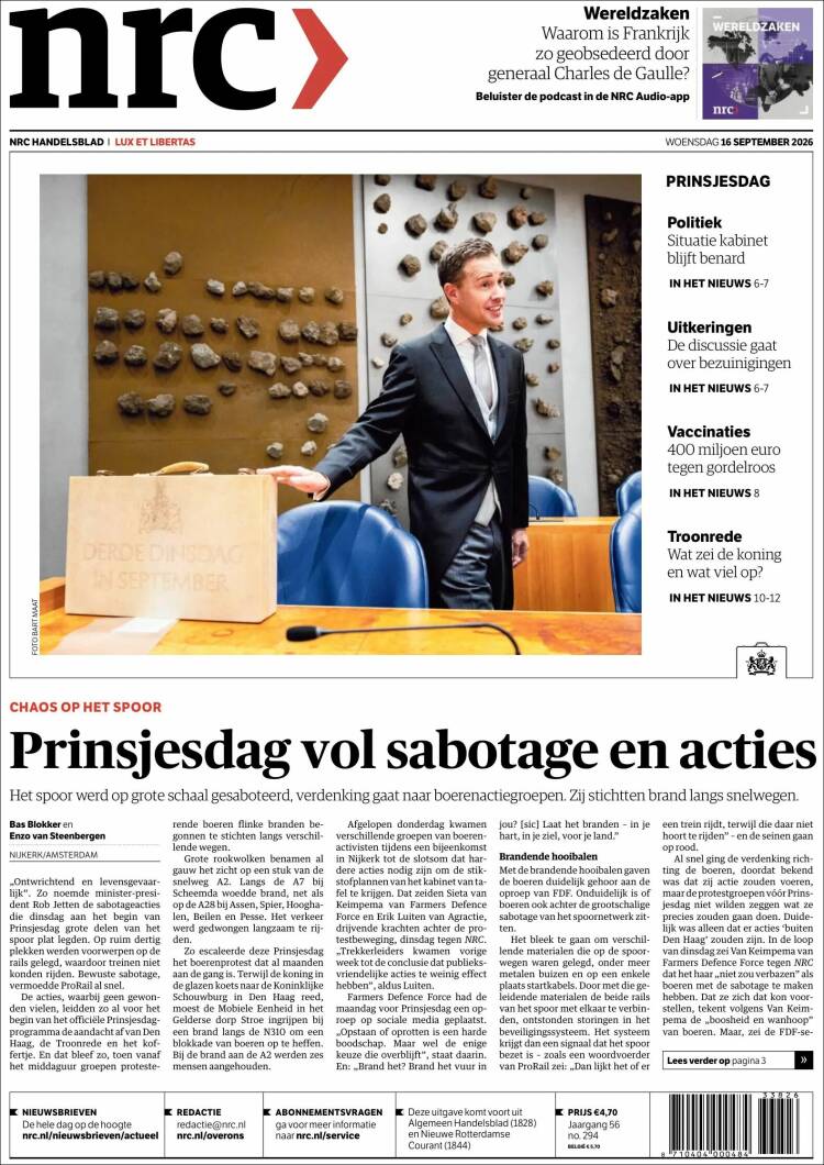 Portada de NRC Handelsblad (Pa&iacute;ses Bajos)