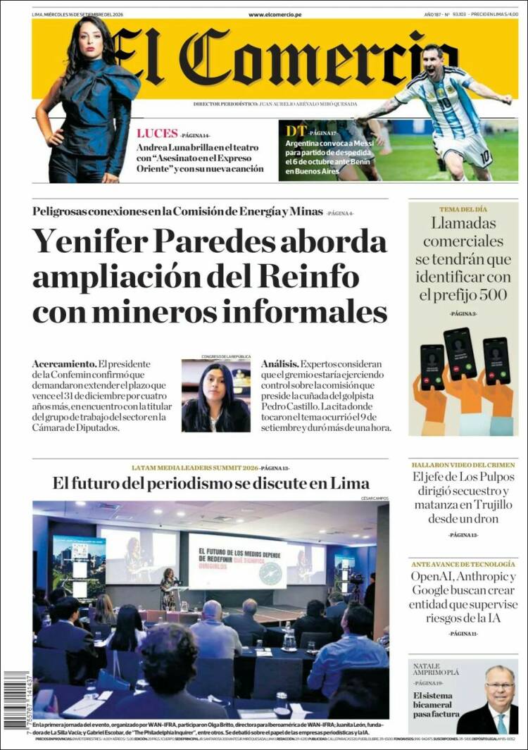 Portada de El Comercio (Per&uacute;)