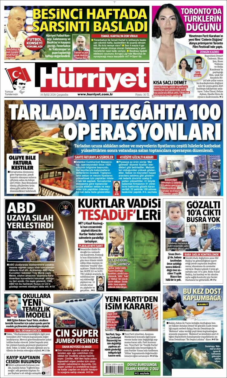 Portada de Hürriyet (Turqu&iacute;a)