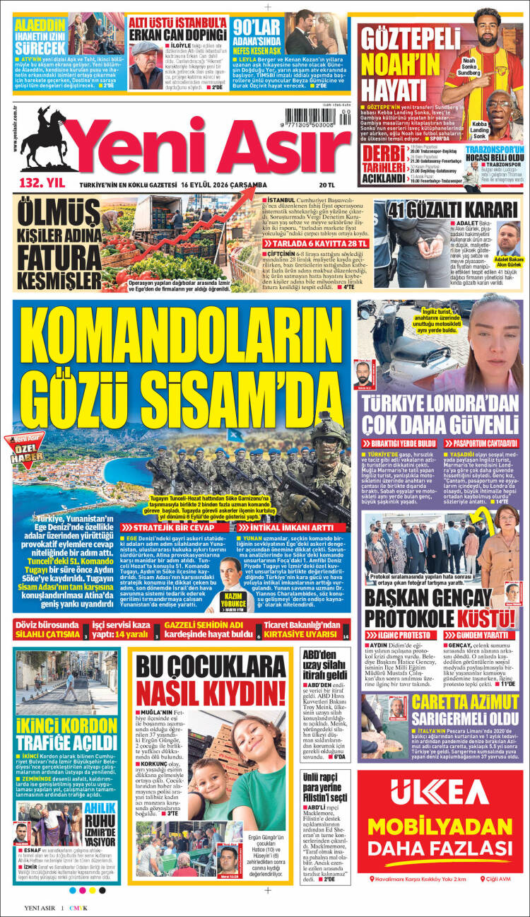 Portada de Yeni Asır (Turqu&iacute;a)
