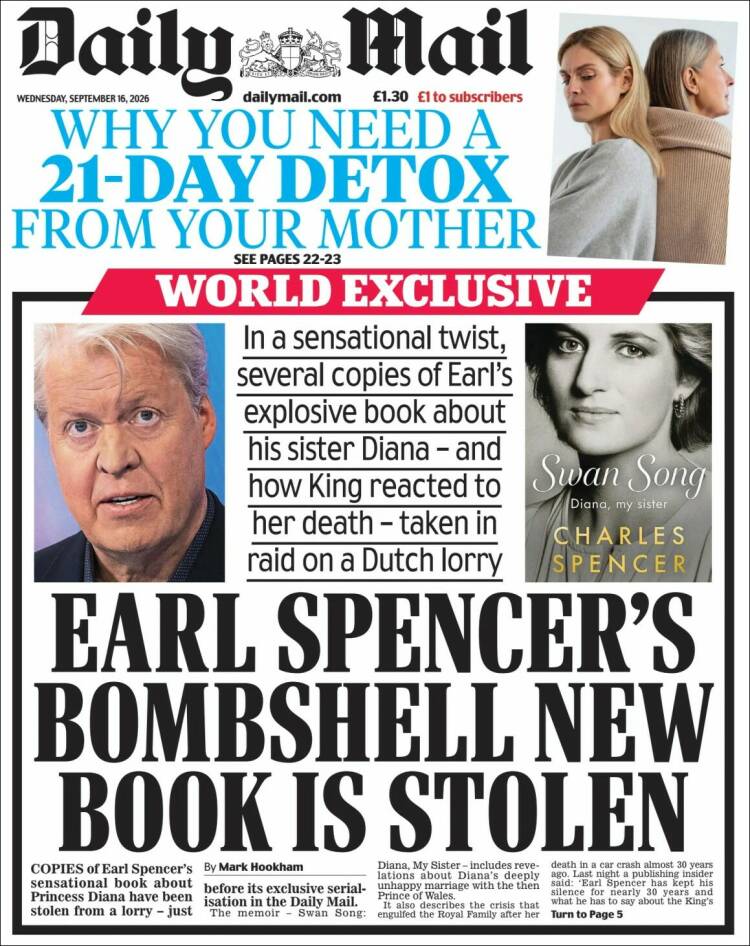 Portada de Daily Mail (Reino Unido)