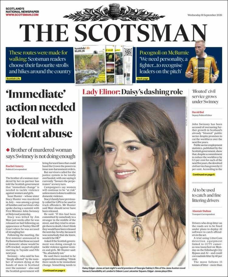 Portada de The Scotsman (Reino Unido)