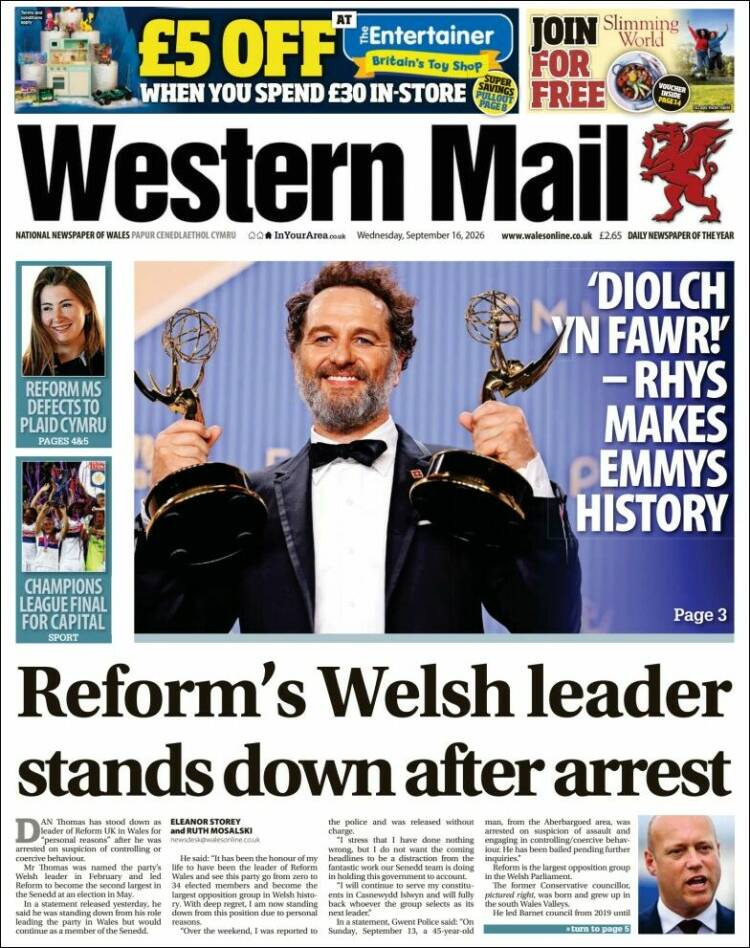 Portada de Western Mail (Reino Unido)