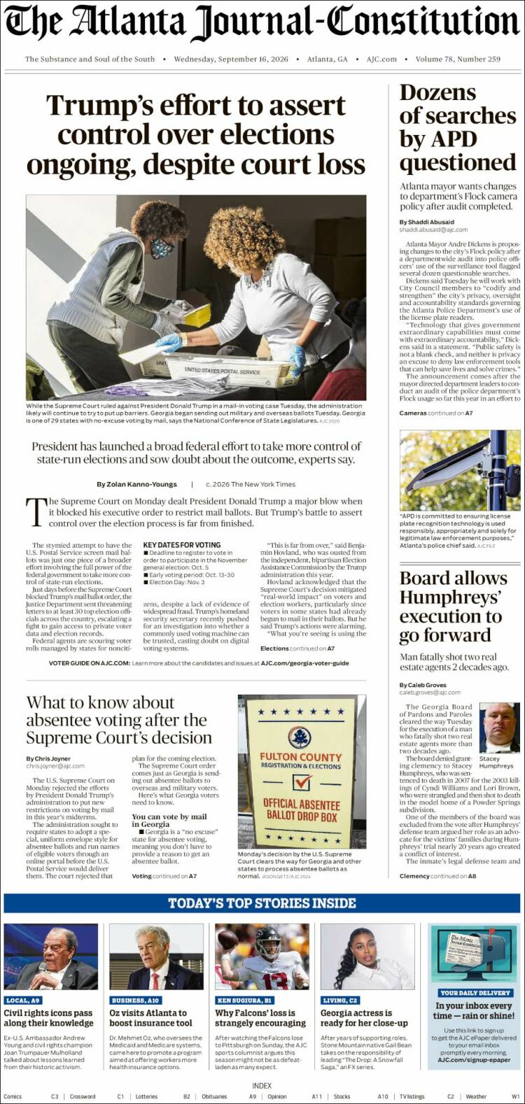 Portada de The Atlanta Journal-Constitution (USA)