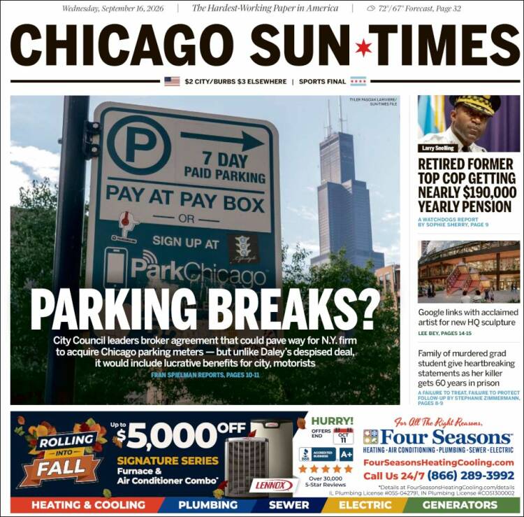 Portada de Chicago Sun-Times (USA)