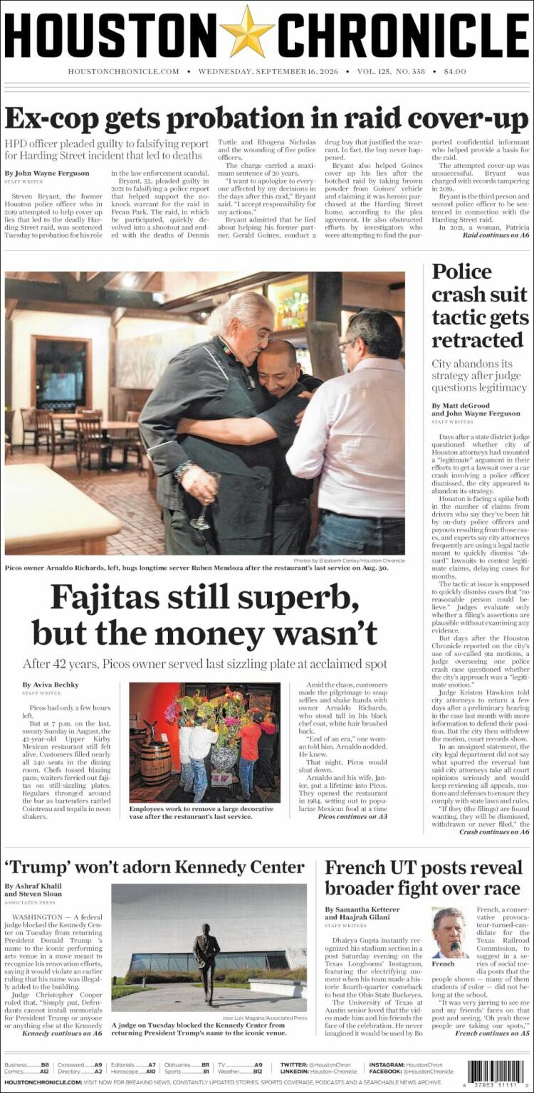 Portada de Houston Chronicle (&Eacute;tats-Unis)