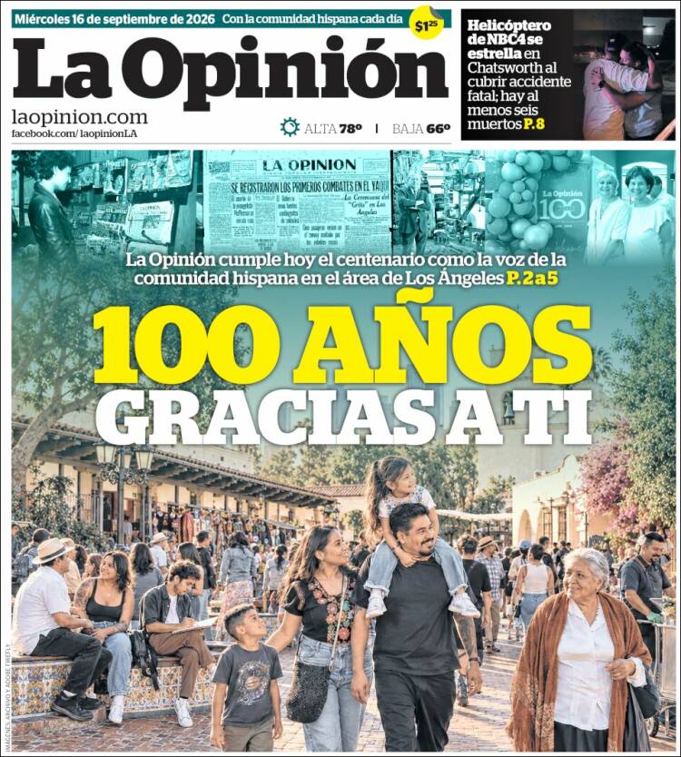 Portada de La Opinión (USA)