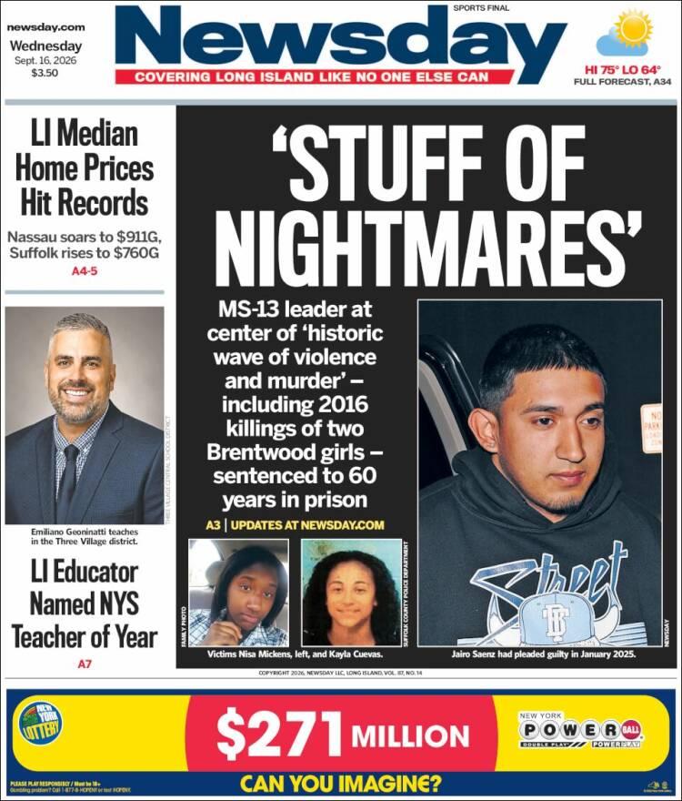 Portada de Newsday (USA)