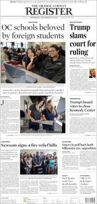 Portada de The Orange County Register (USA)