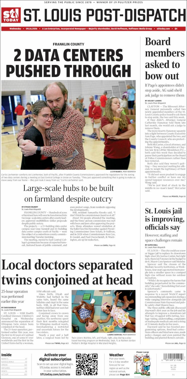 Portada de St. Louis Post-Dispatch (USA)