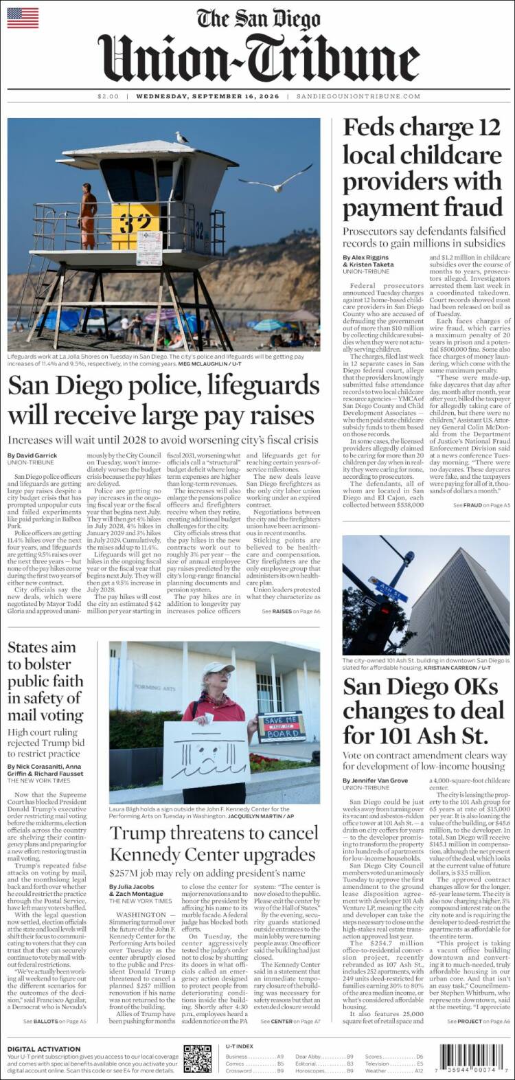 Portada de The San Diego Union-Tribune (USA)