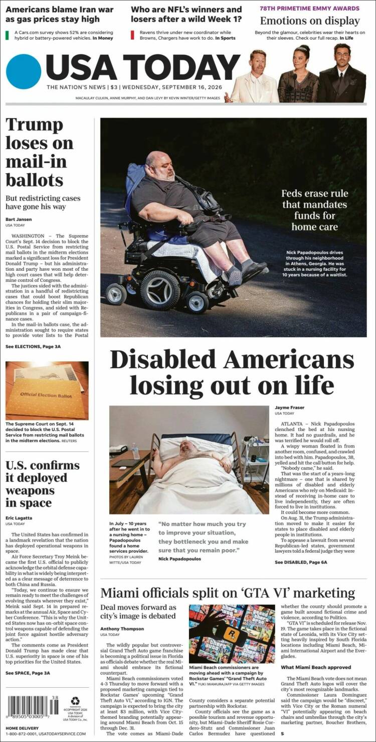 Portada de USA Today (USA)