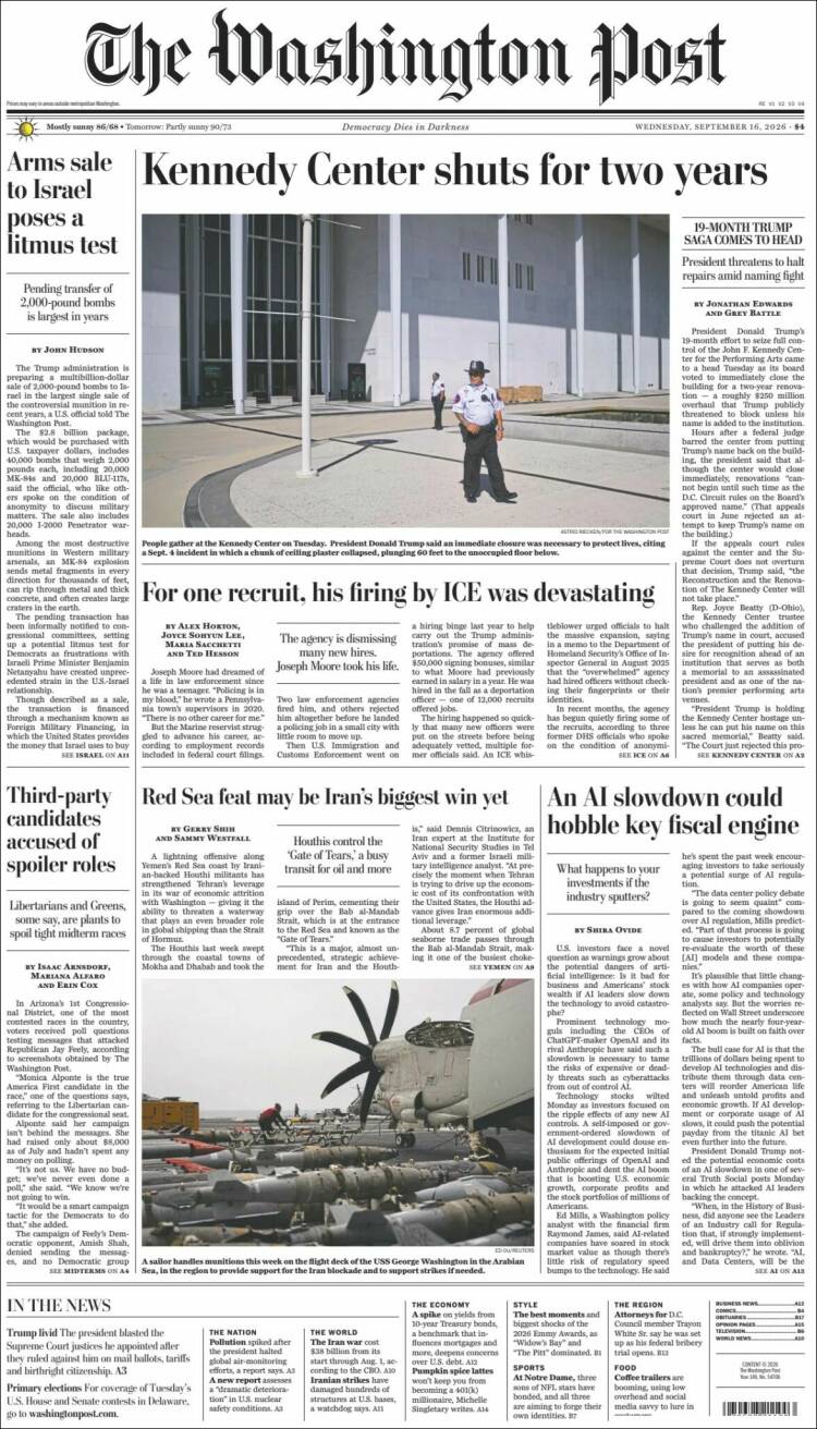 Portada de The Washington Post (USA)
