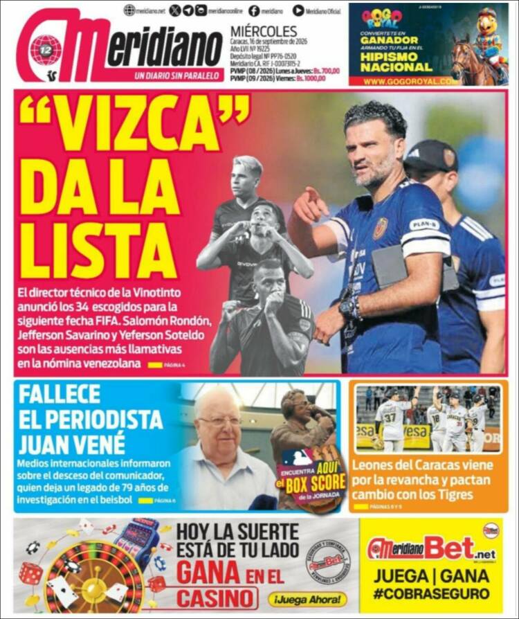 Portada de Meridiano (Venezuela)