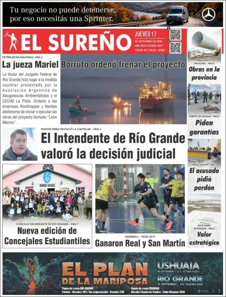 Portada de Diario El Sureño (Argentina)