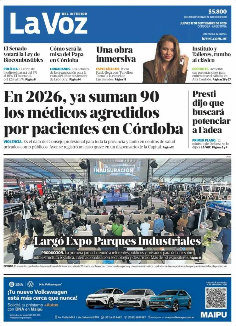 Portada de La Voz del Interior (Argentina)