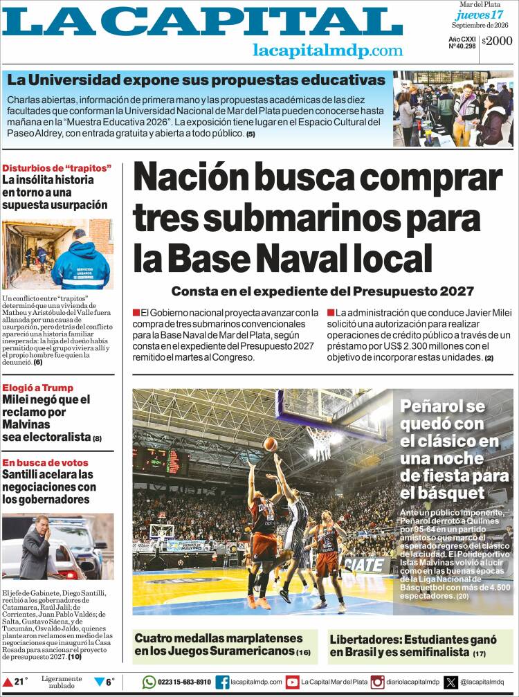 Portada de Diario La Capital - Mar del Plata (Argentina)