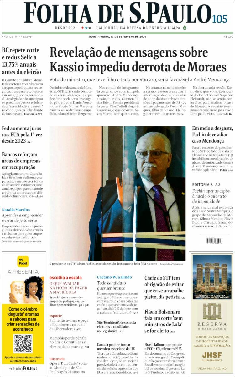 Portada de Folha de São Paulo (Brasil)