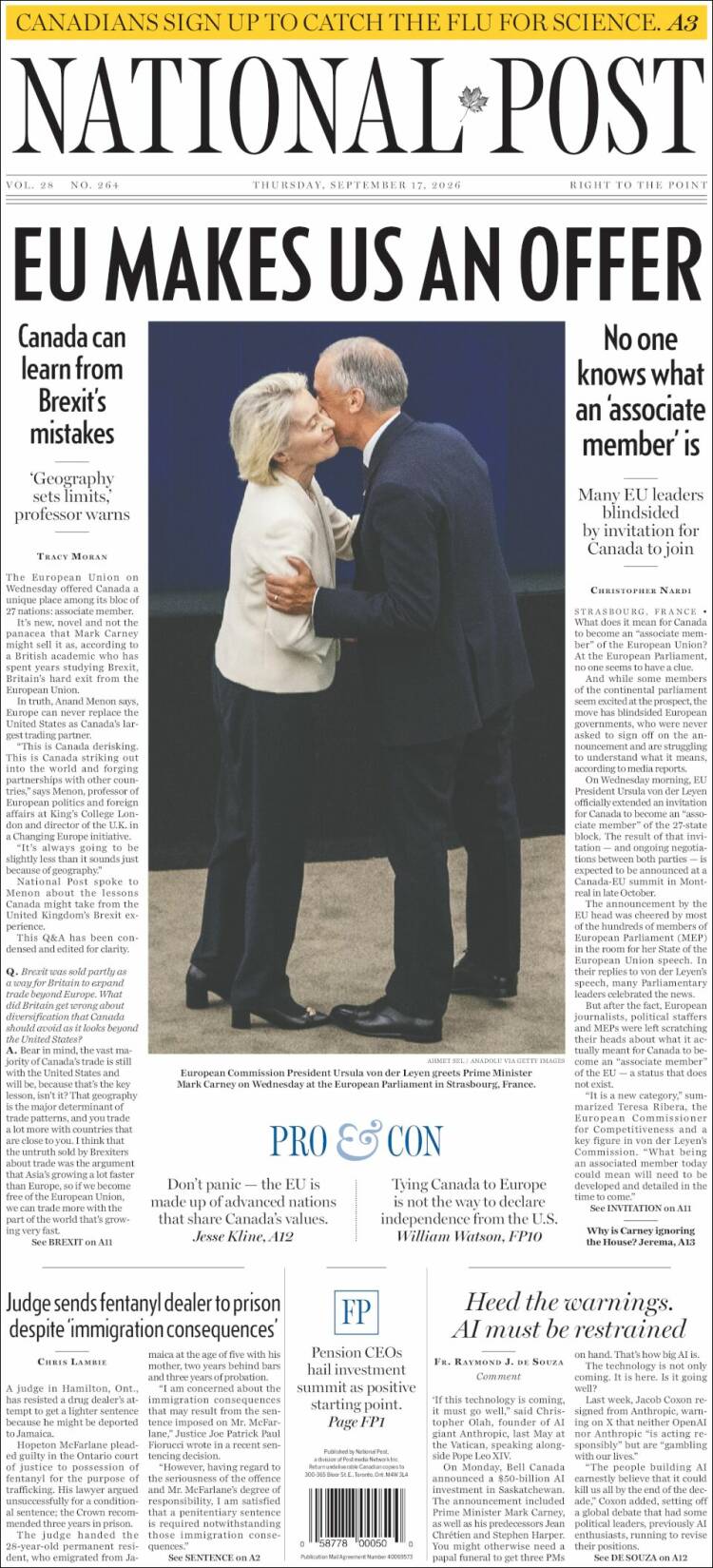 Portada de The National Post (Canad&aacute;)