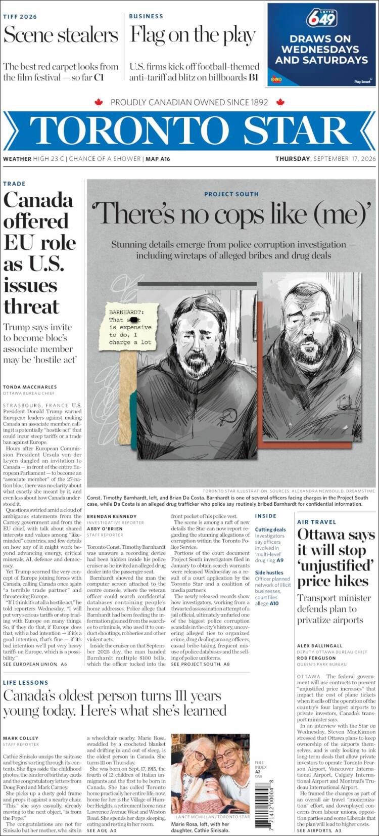 Portada de The Toronto Star (Canad&aacute;)