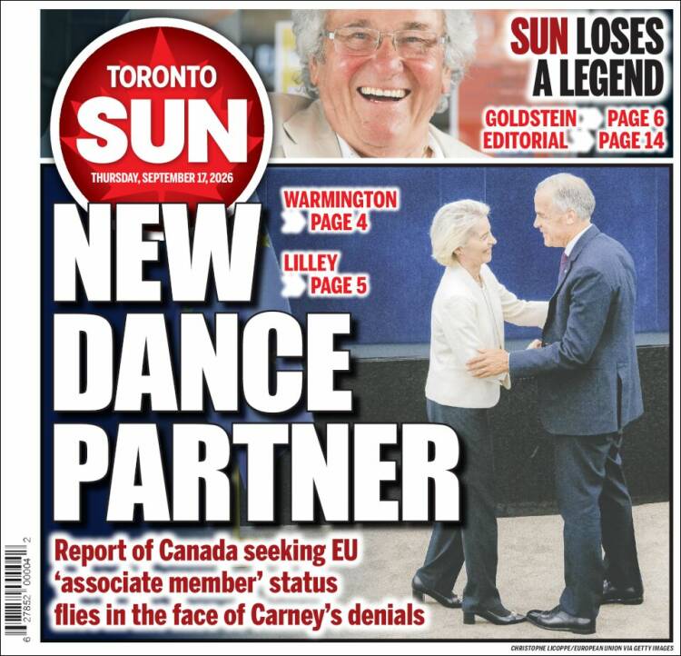 Portada de The Toronto Sun (Canad&aacute;)