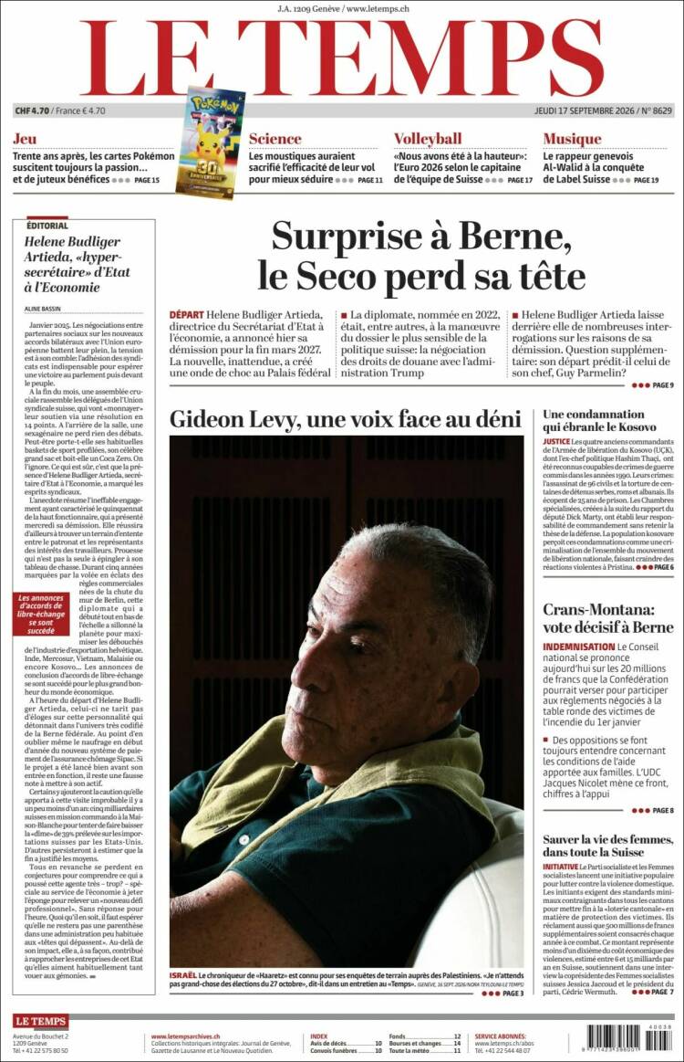 Portada de Le Matin (Suiza)