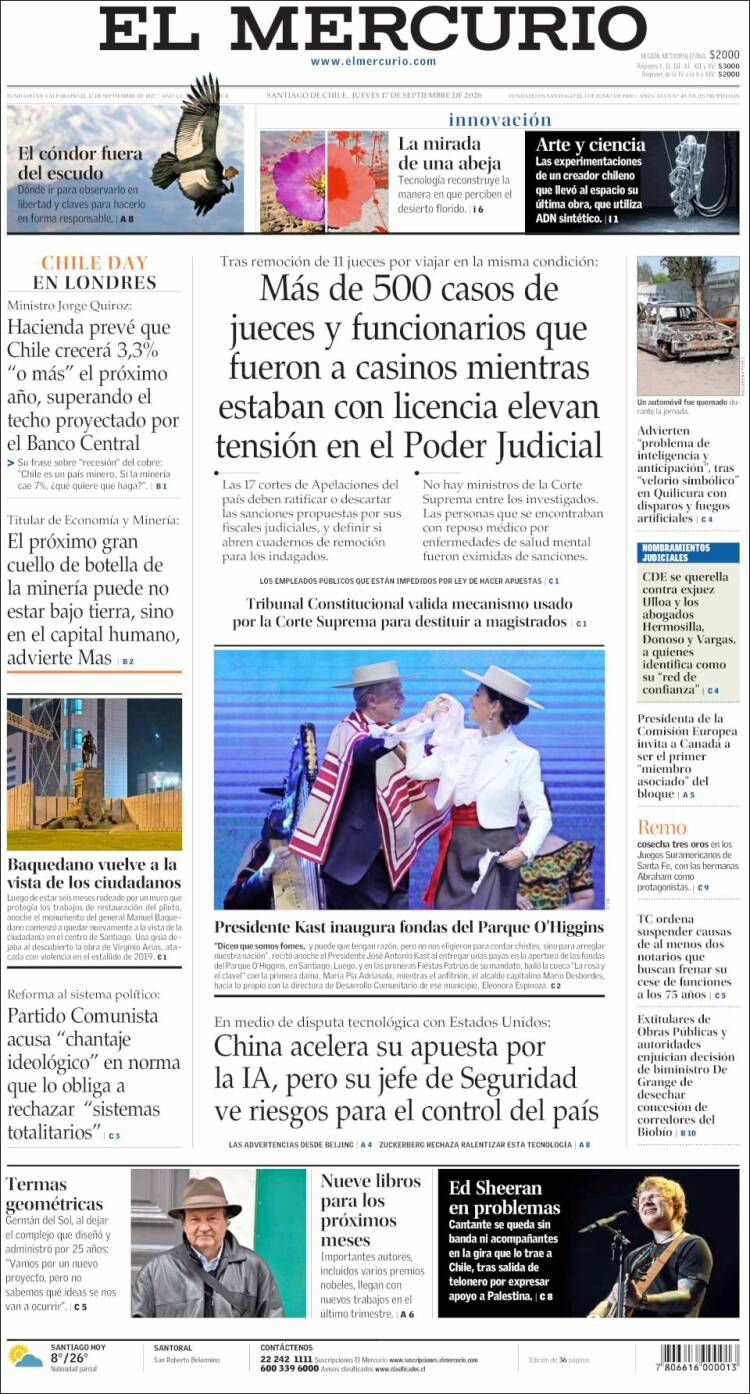 Portada de El Mercurio (Chile)